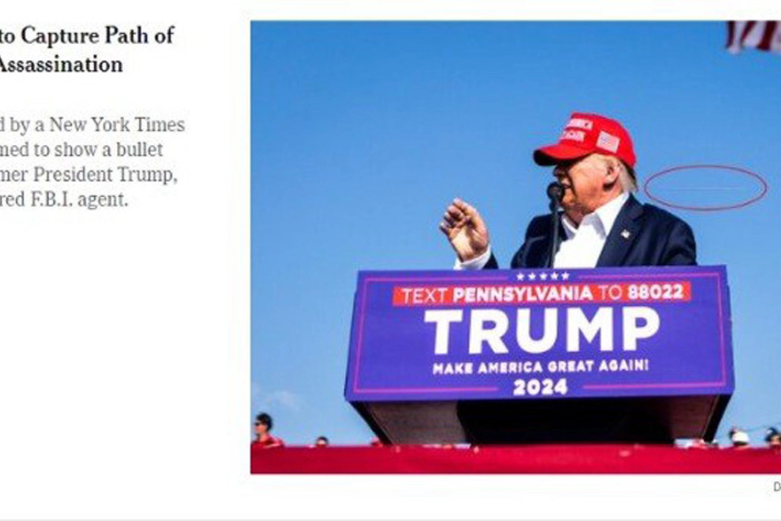 Era a pochi passi dal palco, dove Donald Trump stava svolgendo il comizio, il fotografo del New York Times Doug Mills che ha immortalato la traiettoria del proiettile che ha sfiorato l'orecchio dell'ex presidente (foto New York Times9