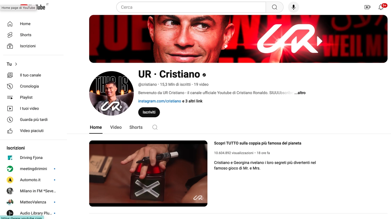 Il nuovo canale YouTube UR Cristiano, appena lanciato dalla star del calcio Cristiano Ronaldo