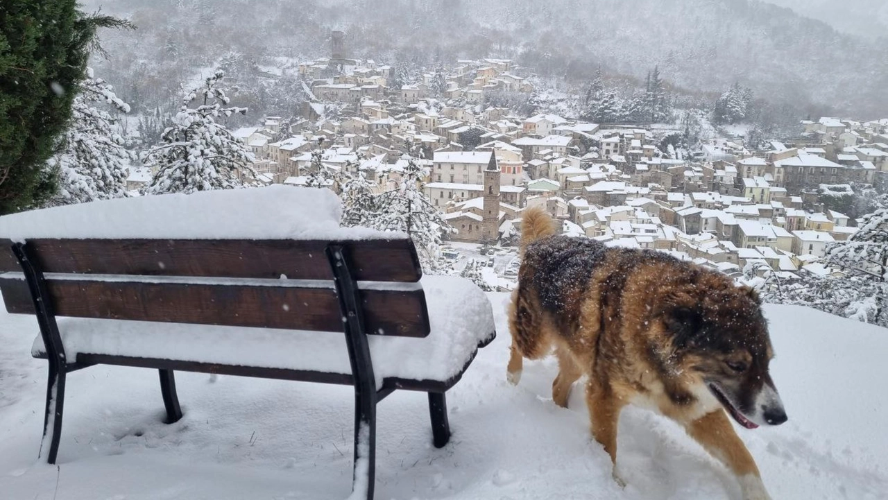 La neve sull'Appennino abruzzese il 24 dicembre 2024 (foto Ansa)