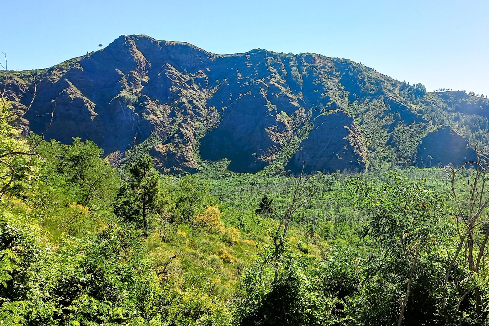 La costa frastagliata dell'ampio e antico cratere del vulcano Somma, all'interno del quale si trova il Vesuvio, così come lo conosciamo oggi