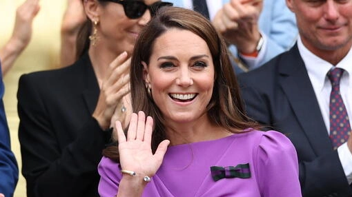 Kate Middleton durante la sua seconda apparizione dall’inizio dei problemi di salute, in occasione della finale di Wimbledon (Epa)