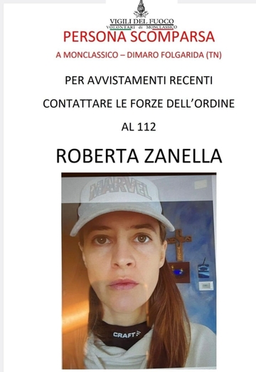 Roberta Zanella scomparsa in Trentino. Quel biglietto e il mistero