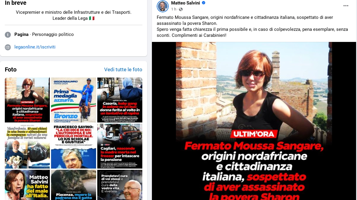 La pagina Facebook di Matteo Salvini