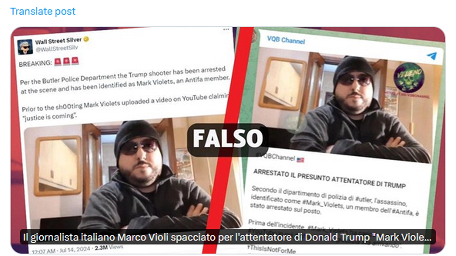 Fake su Marco Violi, giornalista romano, spacciato per attentatore di Trump