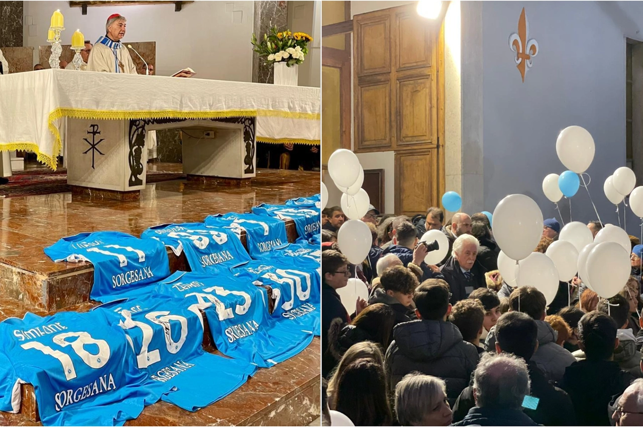 Due momenti dei funerali di Daniele Prisco, il tifoso del Napoli stroncato dalla leucemia a soli 12 anni