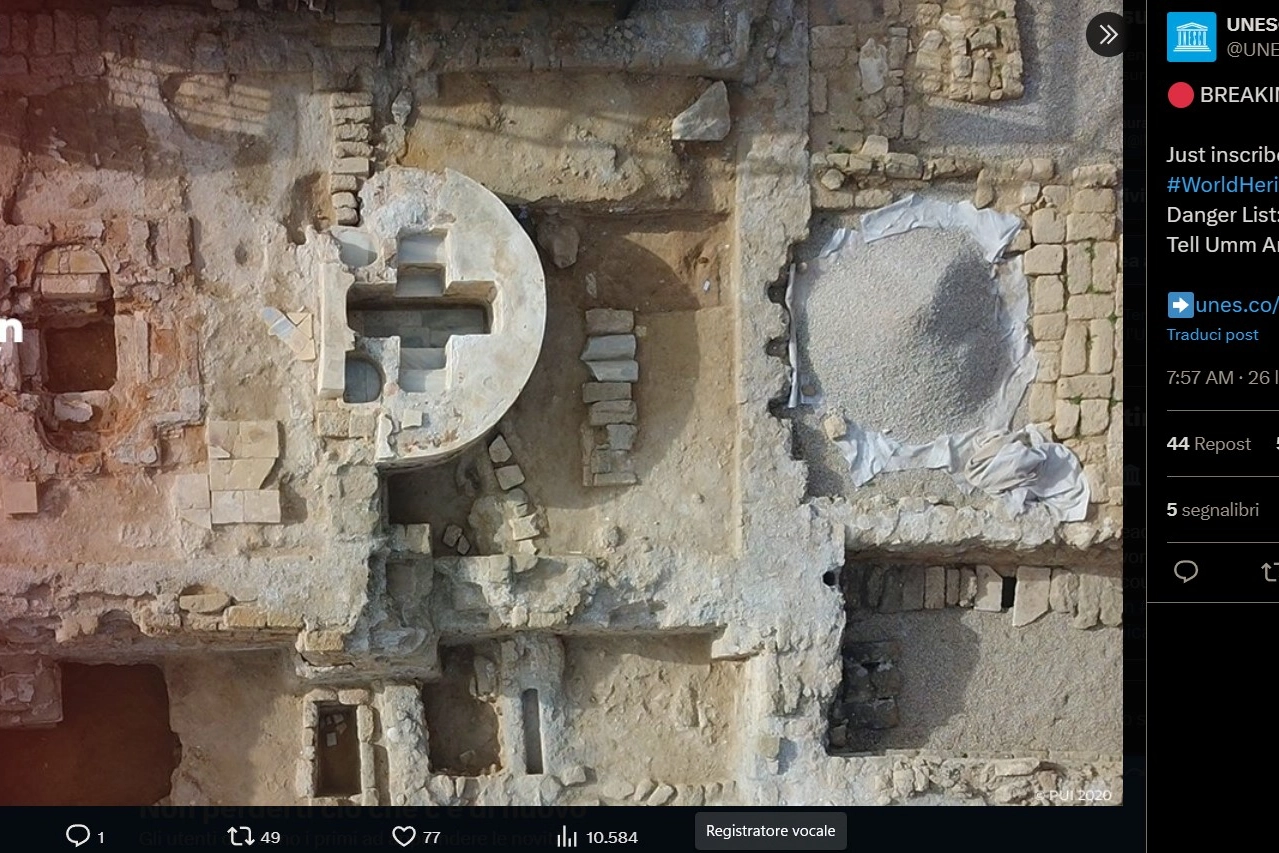 Il post su X (Twitter) di Unesco che comunica l'inserimento del Monastero di Sant'Ilario tra i siti protetti che sono in pericolo