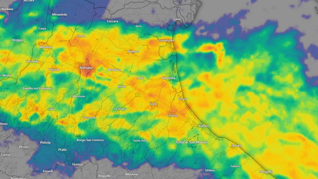 Il radar Windy cattura la situazione meteo dell'1,40 di notte