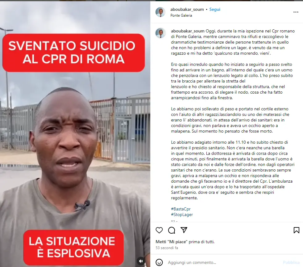 “Ho sventato un suicidio al Cpr di Roma”: il video shock di Soumahoro