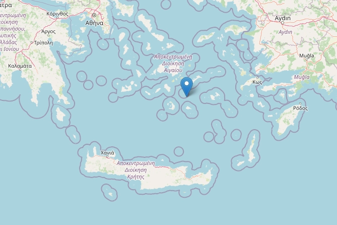 L'epicentro del terremoto delle 14,04, nelle isole del Dodecaneso (fonte Ingv)