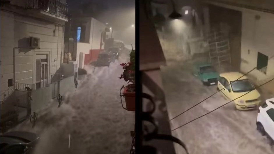 Strade allagate a Ischia per un nubifragio che si è abbattuto sull'Isola (frame tratti da alcuni video)