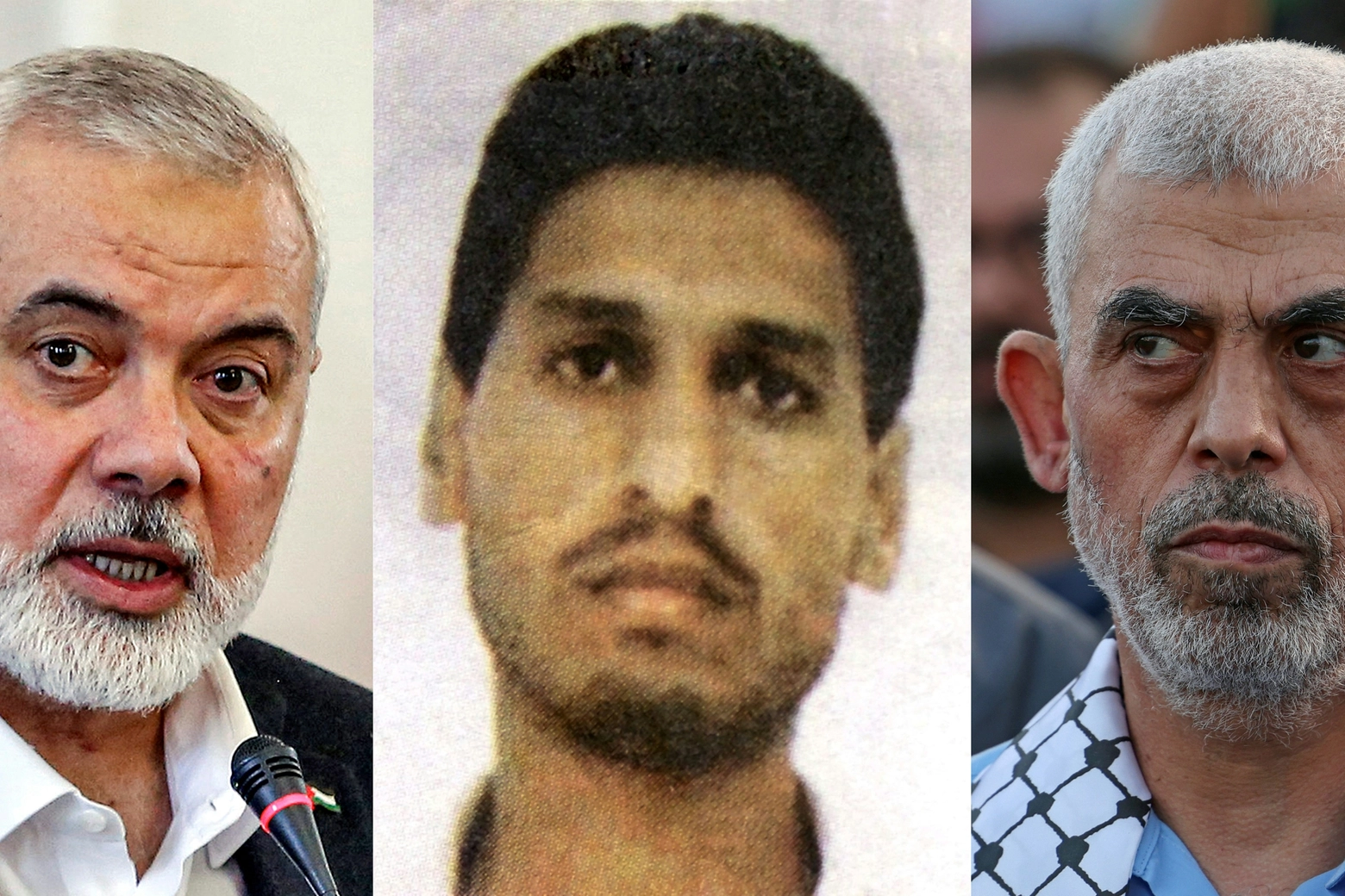 Da sinistra Ismail Haniyeh, Mohammed Deif e Yahya Sinwar