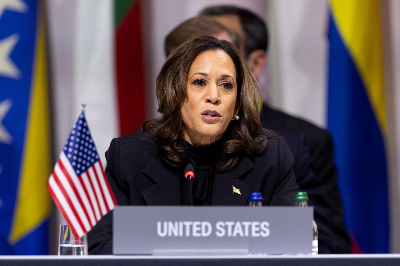 La vicepresidente Usa Kamala Harris alla Conferenza per la pace in Ucraina (AFP)