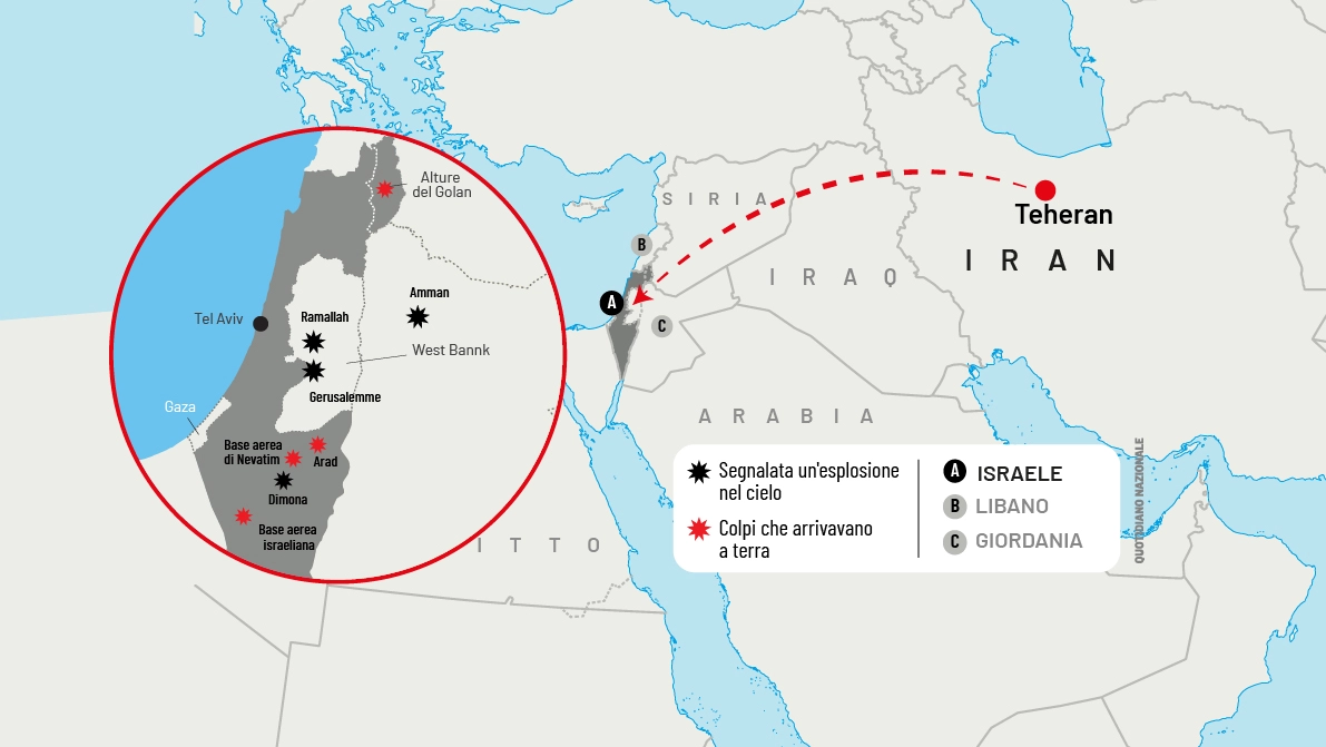 L'attacco dell'Iran, oltre 300 fra droni e missili sparati contro Israele: la mappa