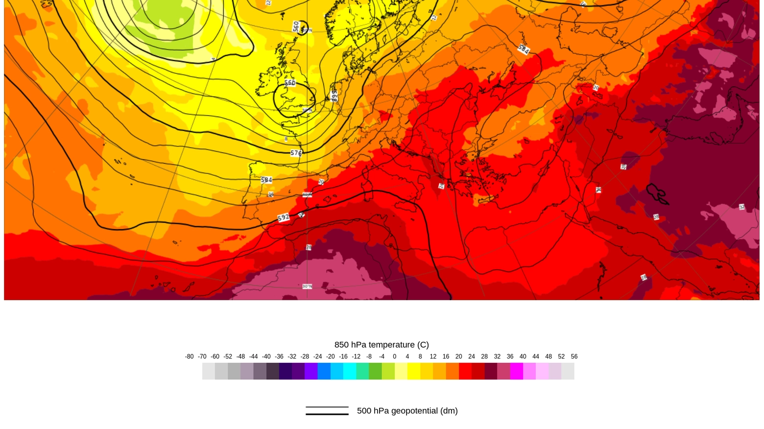 L'ondata di caldo sull'Europa nella mappa di Ecmwf