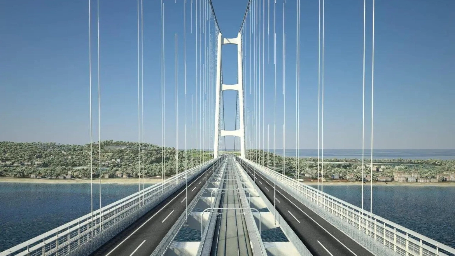Un rendering del Ponte sullo Stretto di Messina (Ansa)
