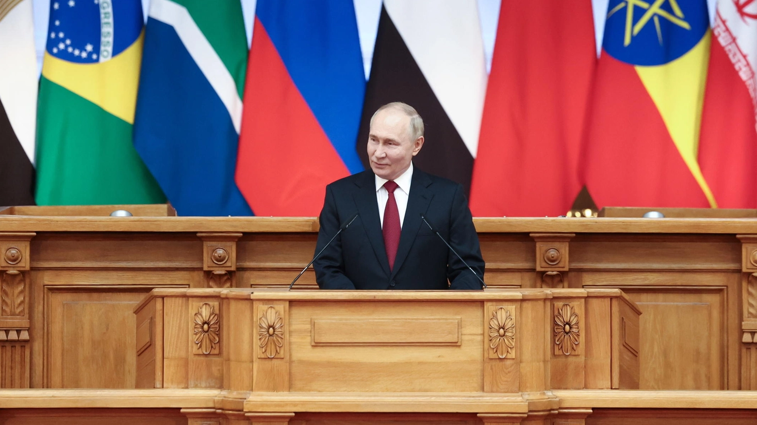 Il presidente russo Vladimir Putin al vertice dei Brics (foto Ansa)