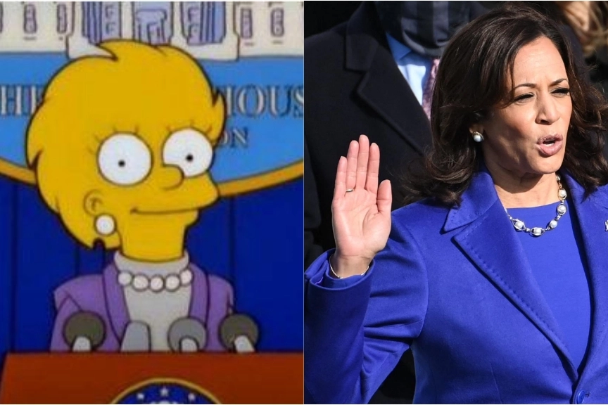 Lisa nel 17esimo episodio dell'11esima stagione de 'I Simpson' e Kamala Harris all'inaugurazione di Biden