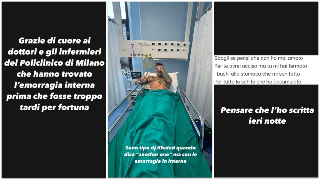 Fedez ricoverato al Policlinico ha pubblicato una storia su Instagram per ringraziare medici e infermieri