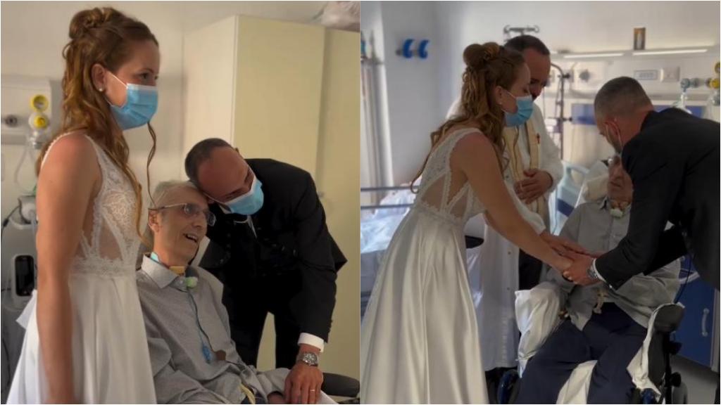 Napoli, neo sposi all’ospedale Monaldi per salutare il padre ricoverato per la Sla: “Mai senza il suo abbraccio”. Il video
