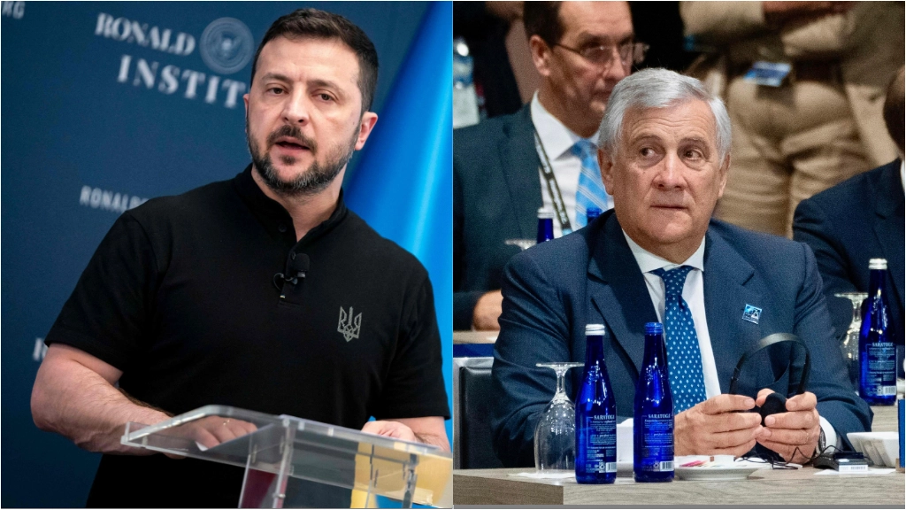 Il presidente ucraino Volodymyr Zelensky e il ministro degli Esteri italiano Antonio Tajani al summit Nato di Washington (Ansa)
