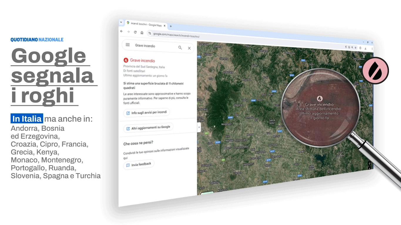 Google mappa gli incendi anche in Italia
