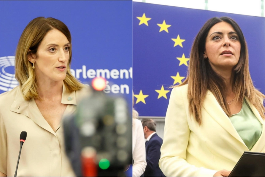 Roberta Metsola (sinistra) riconfermata presidente dell'Europarlamento. Pina Picierno tra i vice