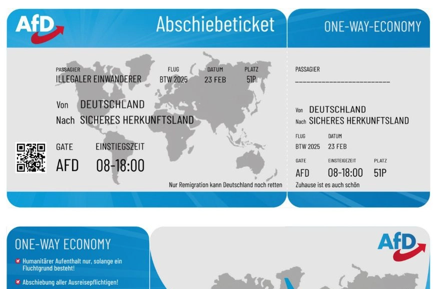 Il partito di estrema destra AfD ha inviato a 30 mila migranti un biglietto aereo di espulsione per il 23 gennaio