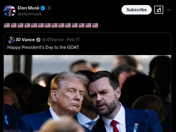 Il post pubblicato su X da Elon Musk con le 14 bandiere americane