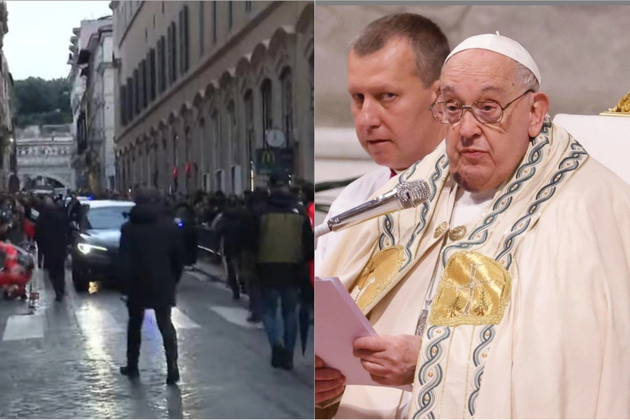 Il tentativo di assalto all'auto del Papa e, a destra il Pontefice in San Pietro questa mattina