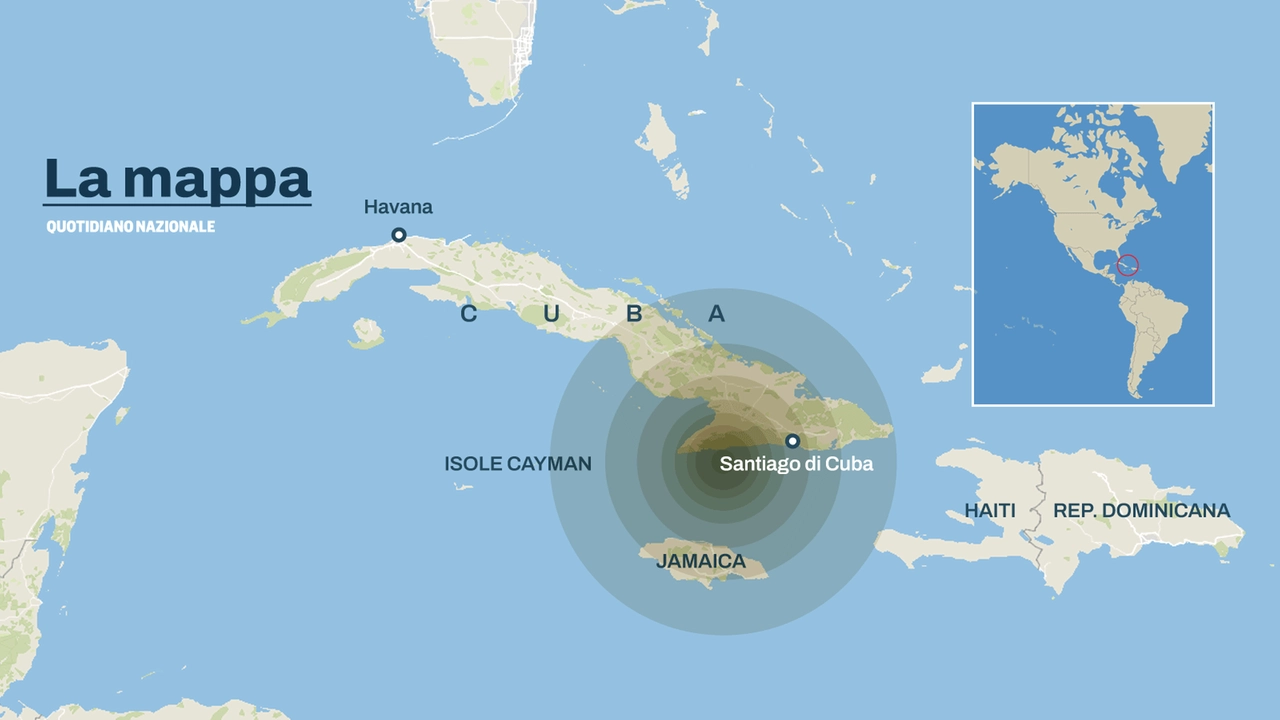 La mappa dell'area interessata dal sisma a Cuba