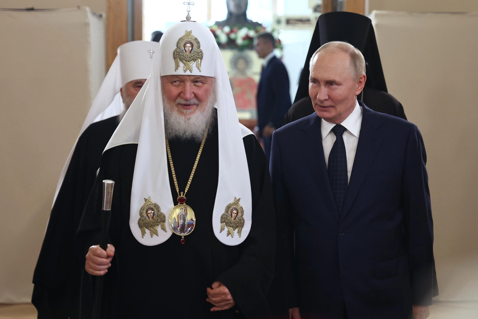 Vladimir Putin con il patriarca di Mosca