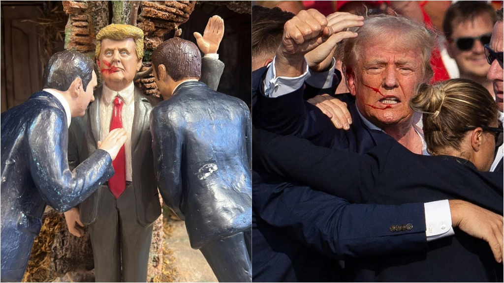 La statuina di Marco Ferrigno, artigiano del presepe di Napoli, e Donald Trump dopo l'attentato