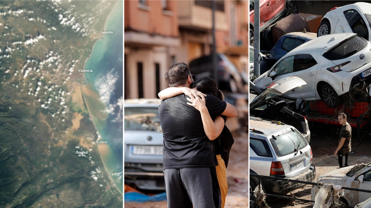 Alluvione a Valencia, l'immagine dal satellite e la devastazione (foto Ansa)