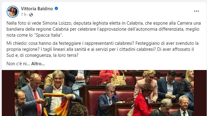 Il post della leghista Simona Loizzo (Facebook)