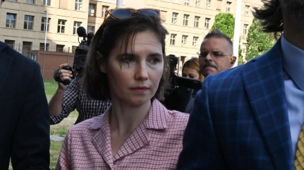 Amanda Knox al processo in Appello a Firenze per la calunnia nei confronti di Lumumba, che fu accusato dalla cittadina americana di essere l'autore dell'omicidio Kercher