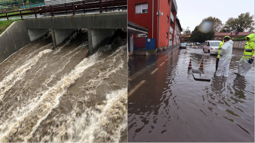 Milano, le acque del Seveso e a destra il Lambro esondato