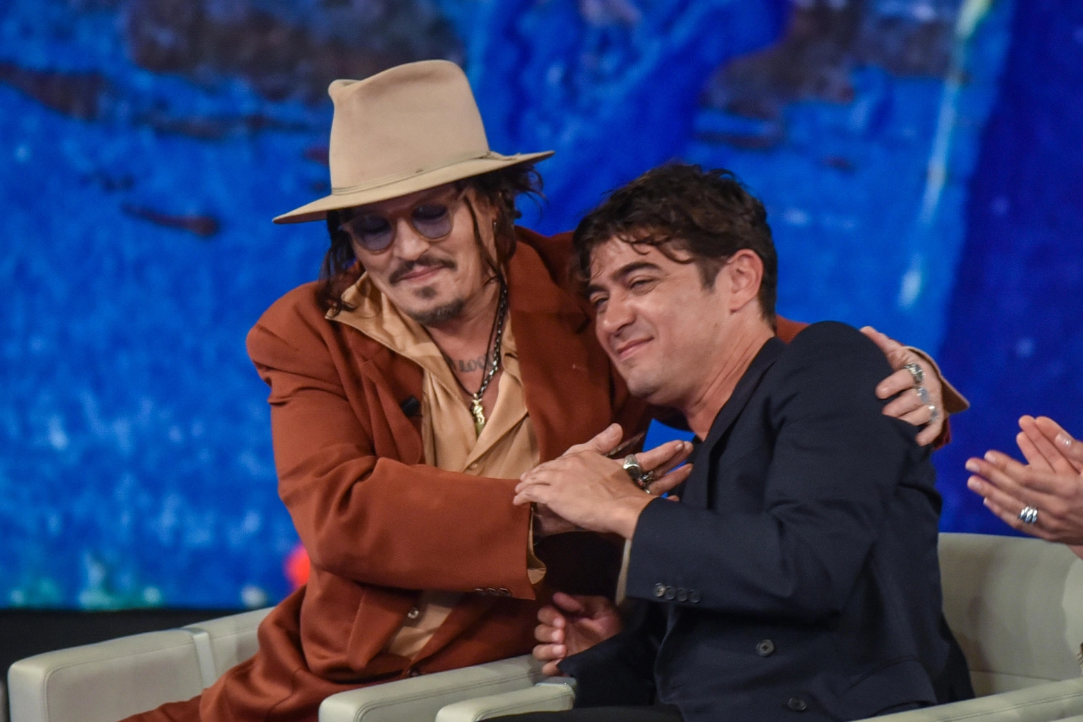 Johnny Depp e Riccardo Scamarcio alla registrazione della trasmissione “Che Tempo che fa” negli studi de La Nove