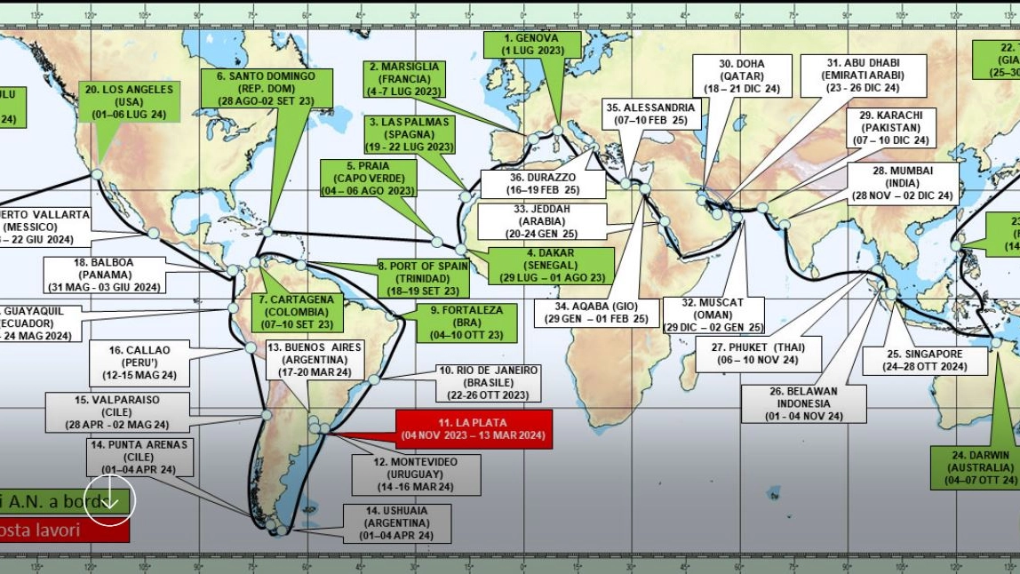 Le tappe del tour mondiale dell'Amerigo Vespucci