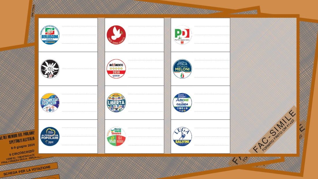 Elezioni europee in Emilia Romagna: il fac simile della scheda su cui gli elettori possono esprimere voto e preferenze l'8 e il 9 giugno