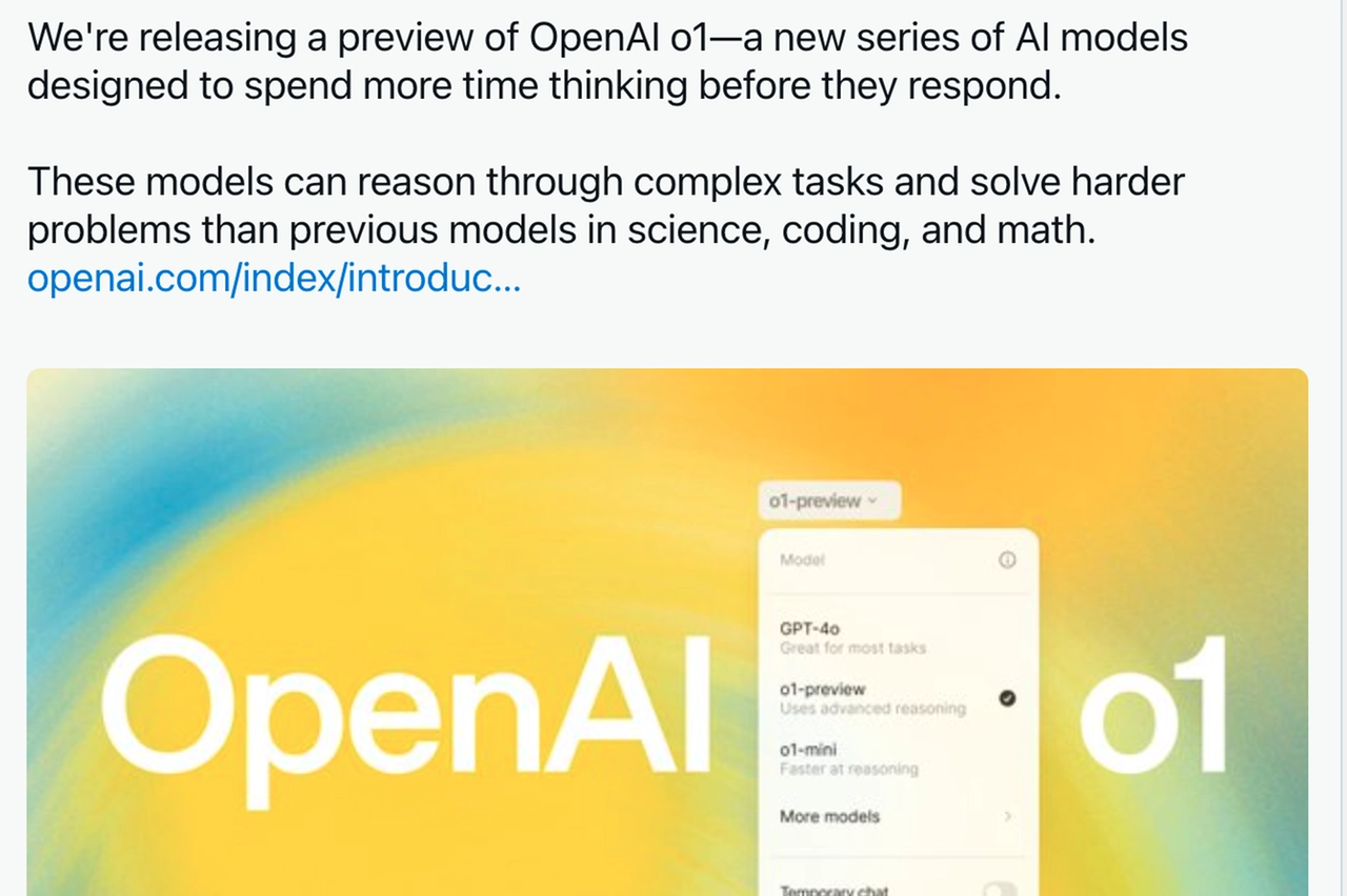 L'annuncio del nuovo modello di intelligenza artificiale fatto da OpenAI sui social