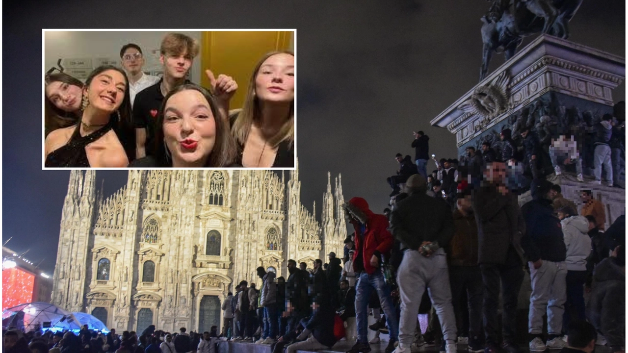 La folla in piazza Duomo la notte di Capodanno e i 5 amici belgi