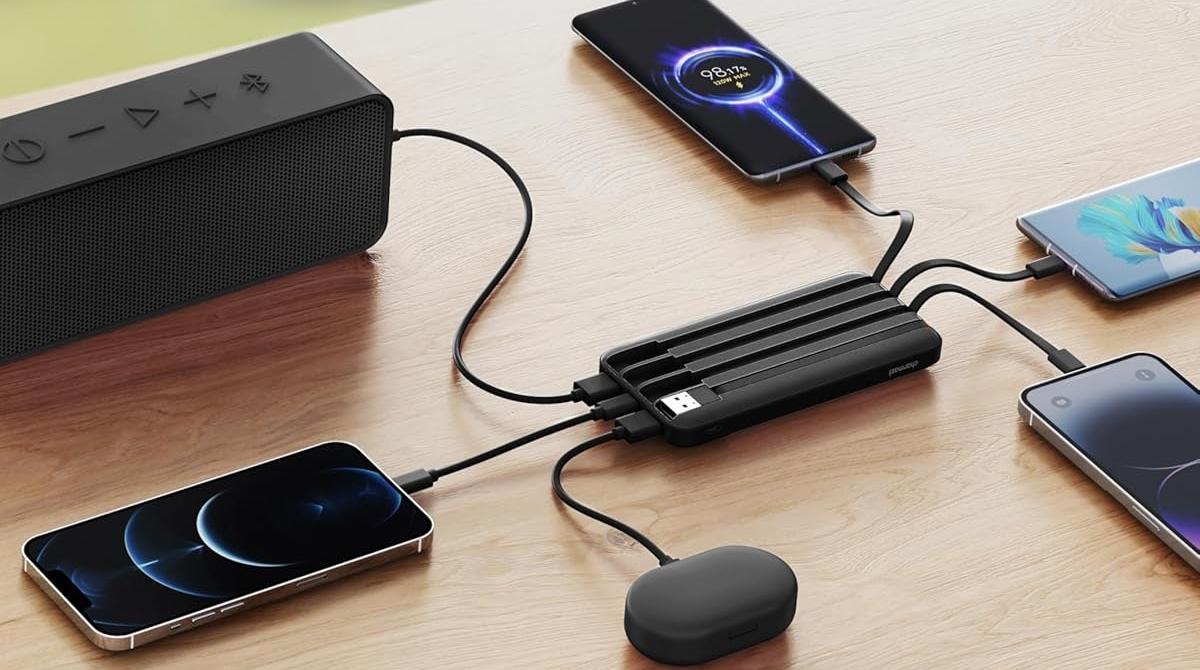 Mai più la batteria scarica con questo Power Bank da 20000mAh con cavi integrati