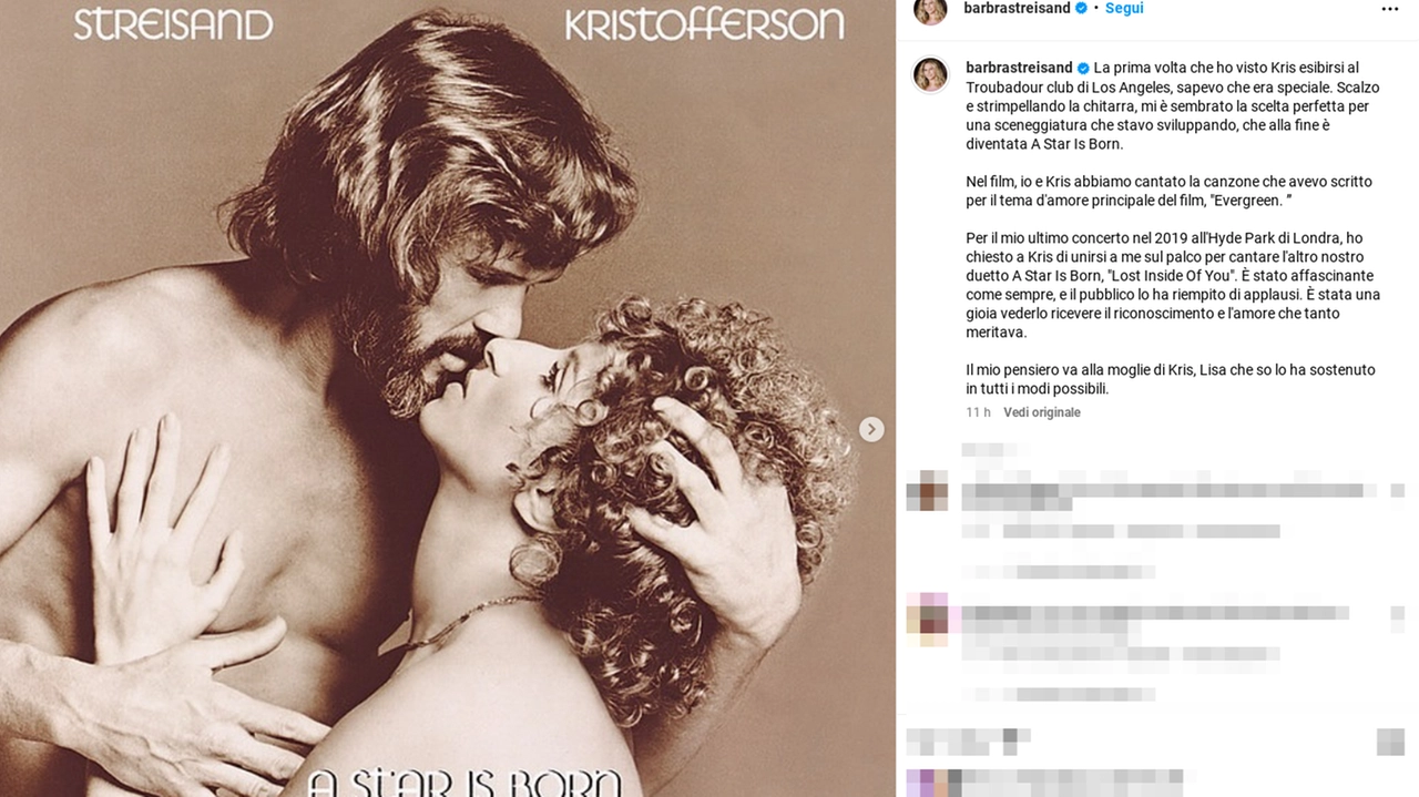 L'ultimo saluto di Barbra Streisand a Kris Kristofferson