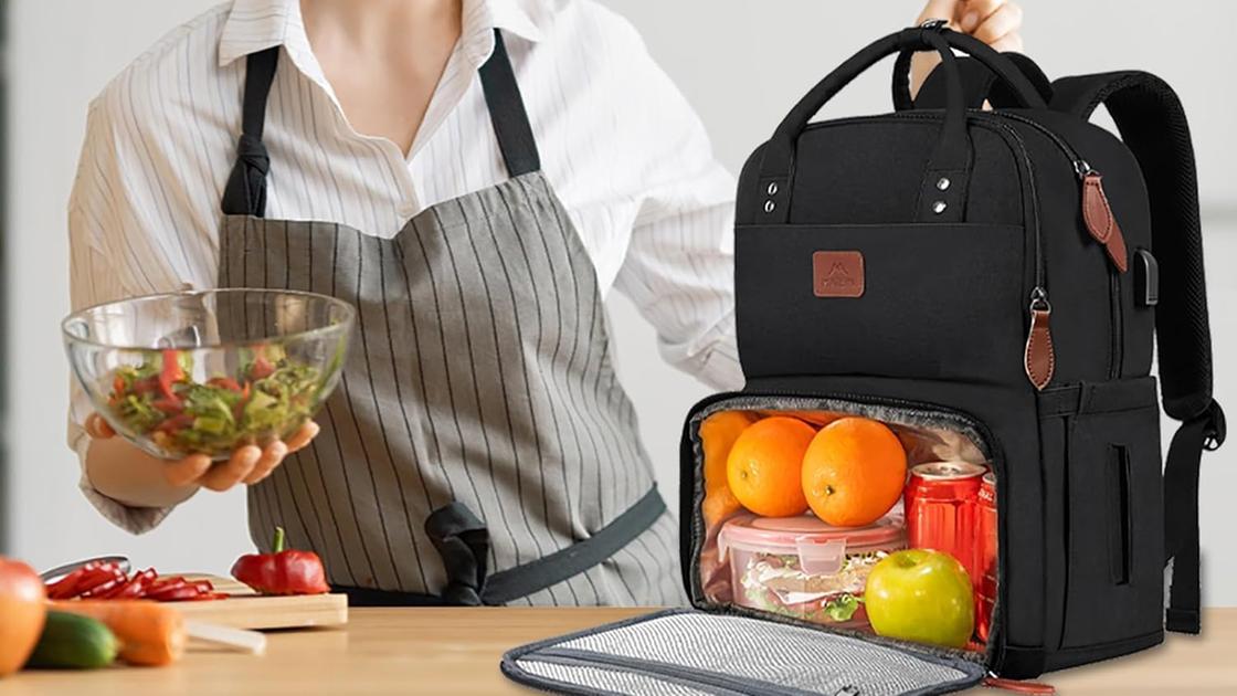 Design intelligente per chi è sempre in movimento; questo zaino con borsa termica e scomparto laptop è perfetto per le giornate fuori casa