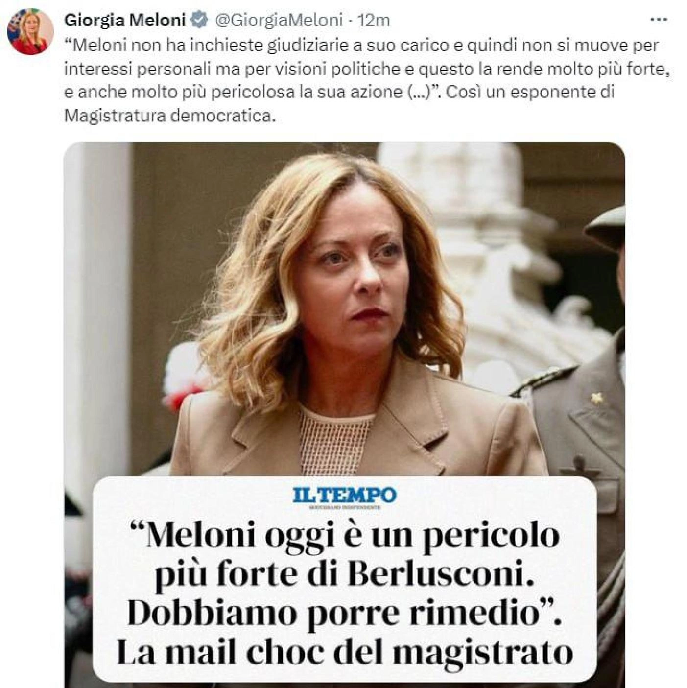 Meloni rilancia la mail di Patarnello su di lei