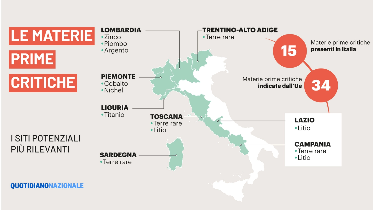 La mappa delle materie prime e delle miniere in Italia