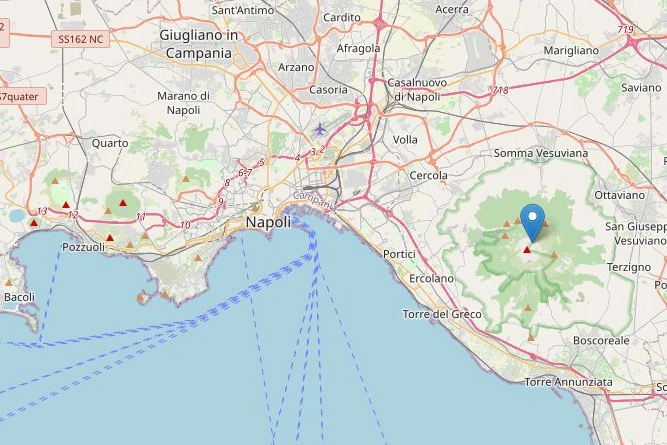 L'epicentro del terremoto stimato dall'INGV