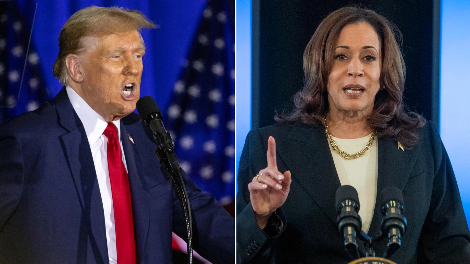 Donald Trump (a sinistra) e Kamala Harris (a destra)