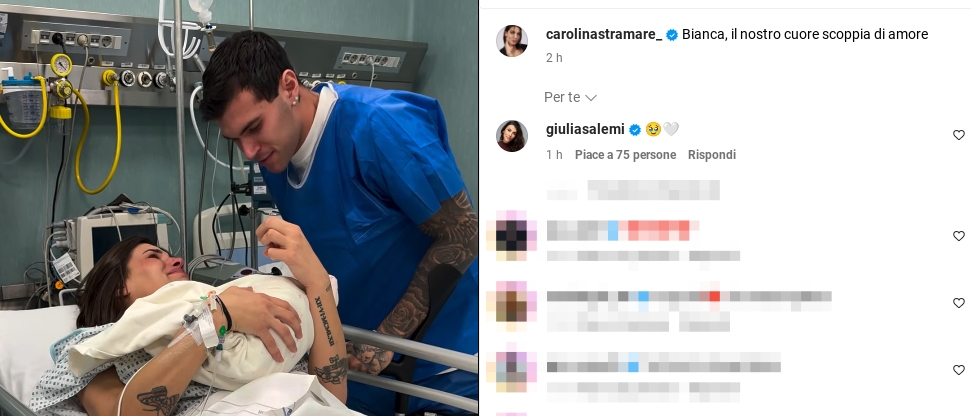 Carolina Stramare e Pietro Pellegri, è nata la figlia Bianca