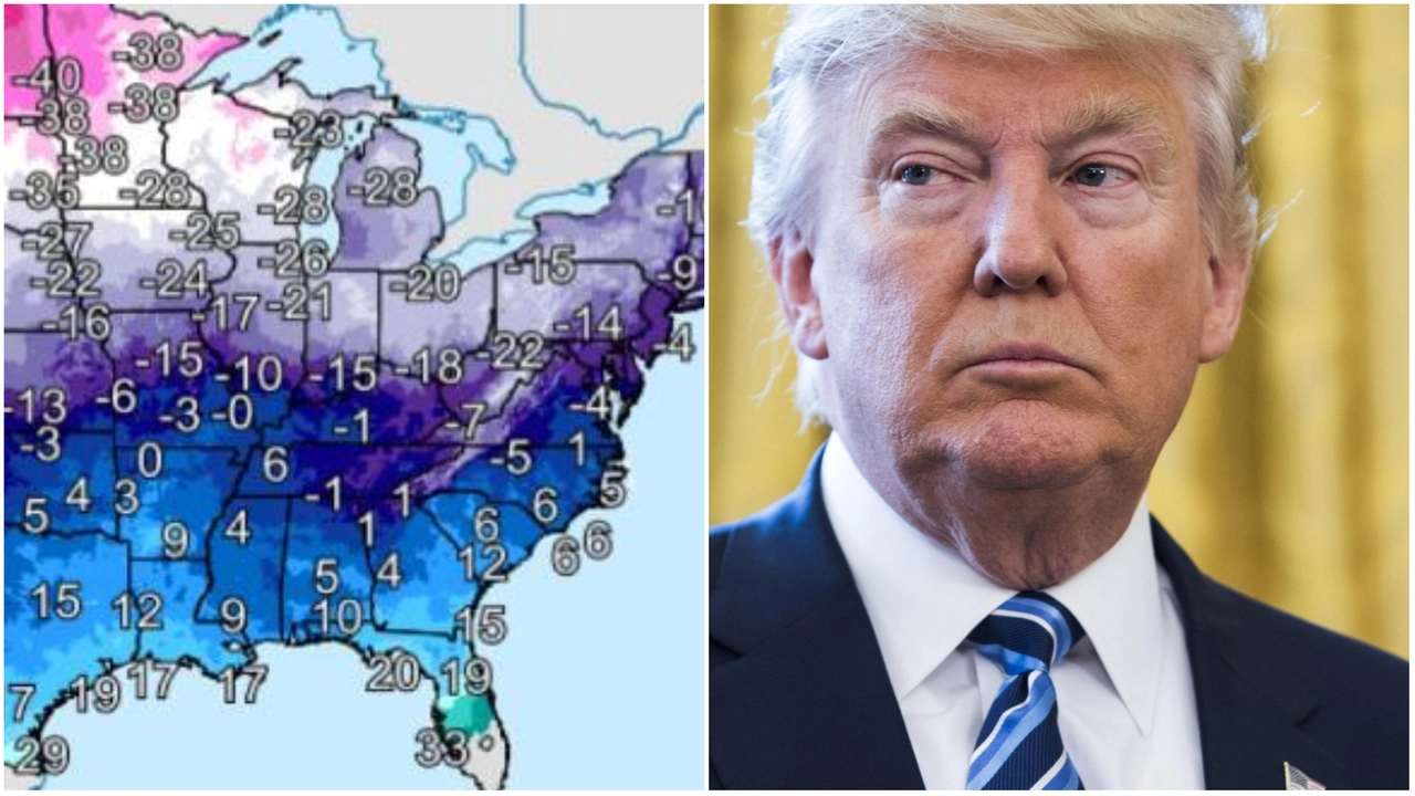 La mappa delle temperature previste sul sito National Weather Service Weather Prediction e Donald Trump